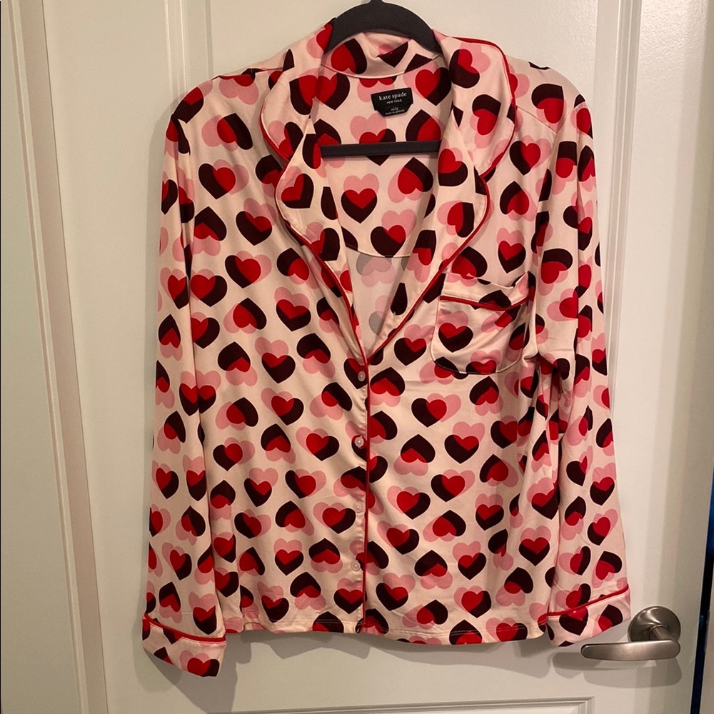 Kate Spade Heart Print Button-Up Pajama Set